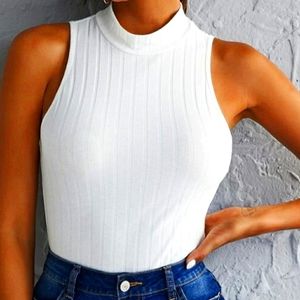 White mockingneck sleeveless top